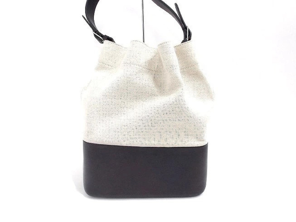 Celine canvas bag leather shoulder bicolor drawstring Black